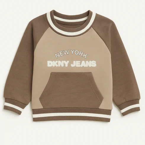 DKNY Kids Fleeced Kangaroo Pockets Sweatshirt Khaki Brown