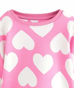 Alternative view of Next Girls Pink Full Sleeves Pink Tee All over Heart logo
