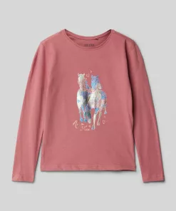 Blue Seven Double Horse Glitter Logo Full Sleeves Tee Dusty Rose