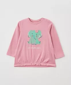 S.Oliver Let Me Think First Elephant Logo Full Sleeves Tee Pink