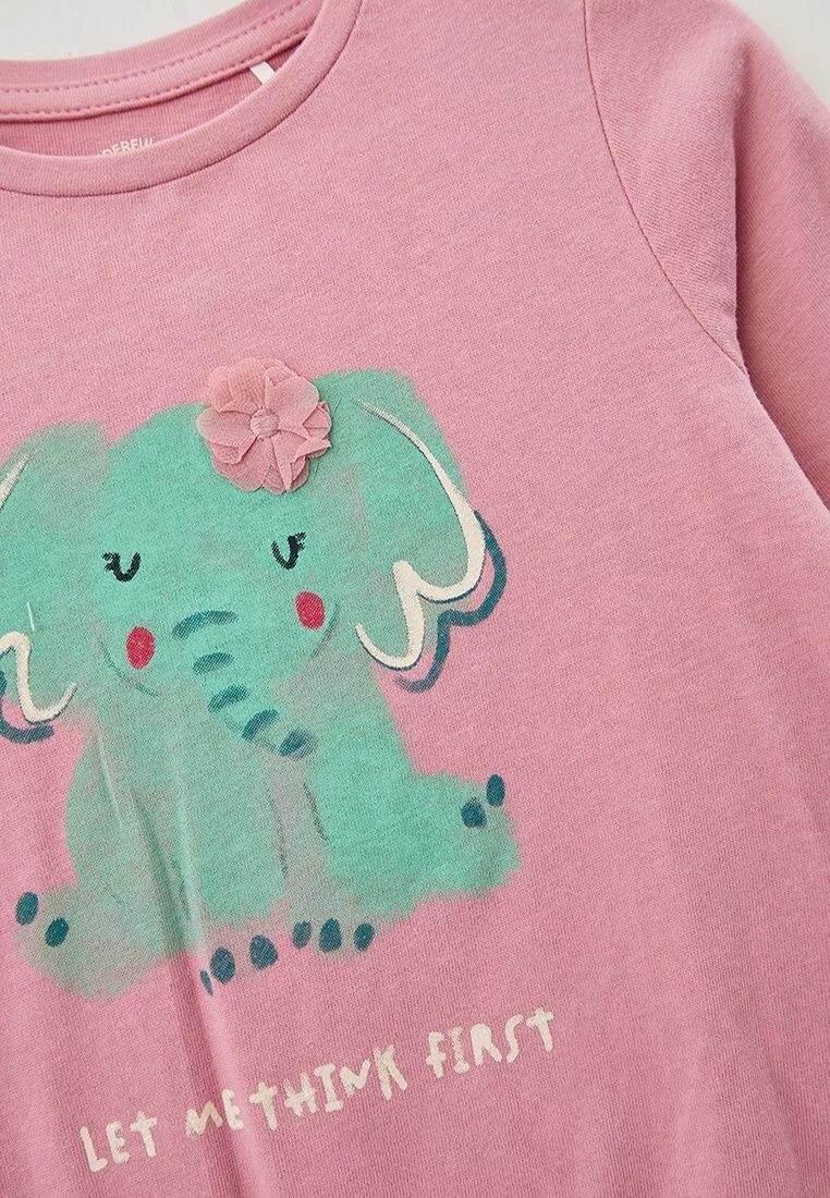 S.Oliver Let Me Think First Elephant Logo Full Sleeves Tee Pink - Image 2