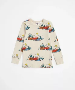 Disney Pixar Cars All over Mountain Print Full Sleeves Tee Beige