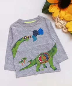 F&F Tropical Duo Dino Printed Full Sleeves Tee Grey