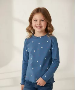 Prenatal Ruffles Neck Dotted Full Sleeve T-Shirt