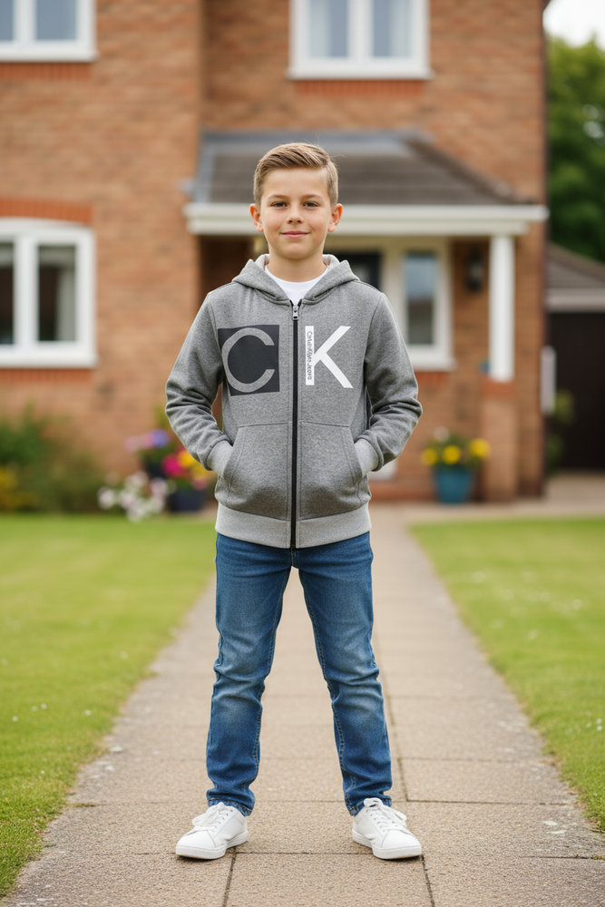 CK Big Logo Zip Hoodie Grey - Image 2