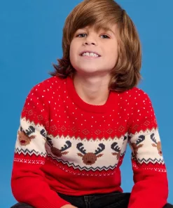 Sinsay Striped Unisex Reindeer Embroidered Sweater