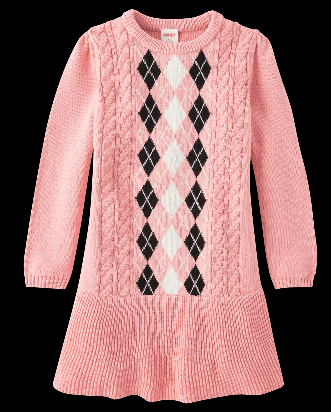 GYMBOREE Girls Argyle Intarsia Peplum Sweater Long Dress Pink - Image 2