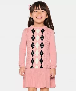 GYMBOREE Girls Argyle Intarsia Peplum Sweater Long Dress Pink
