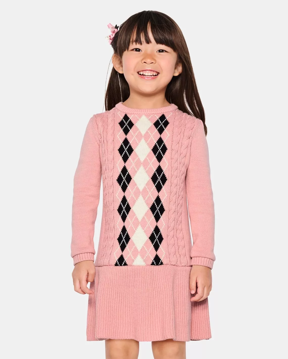 GYMBOREE Girls Argyle Intarsia Peplum Sweater Long Dress Pink