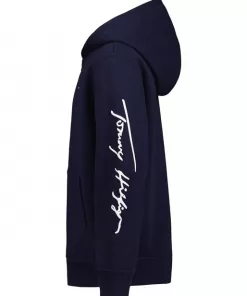 Alternative view of Tommy Sleeve Signature Logo Zip Hoodie Navy