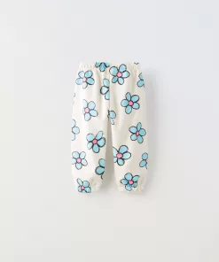 Zara Big Flower logo Trouser Beige