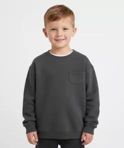 Zara Terry With Front Pocket Sweatshirt Charcoal