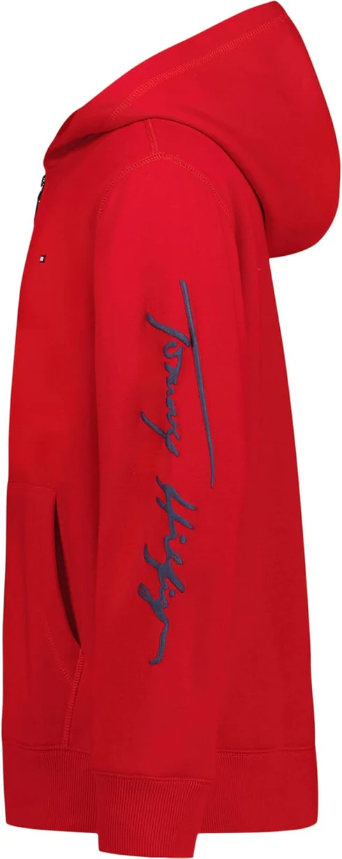Tommy Sleeve Signature Logo Zip Hoodie Red - Image 2