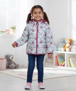 Girls Floral Puffer Jacket White