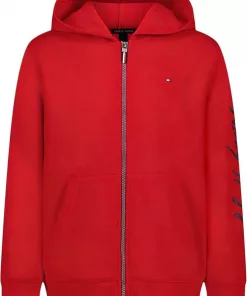 Tommy Sleeve Signature Logo Zip Hoodie Red