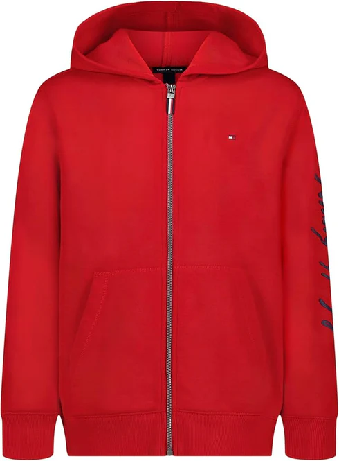 Tommy Sleeve Signature Logo Zip Hoodie Red
