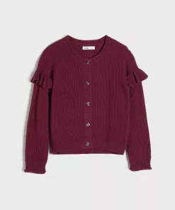 Sinsay Ruffle Sleeves Knitted Cardigan Deep Burgundy