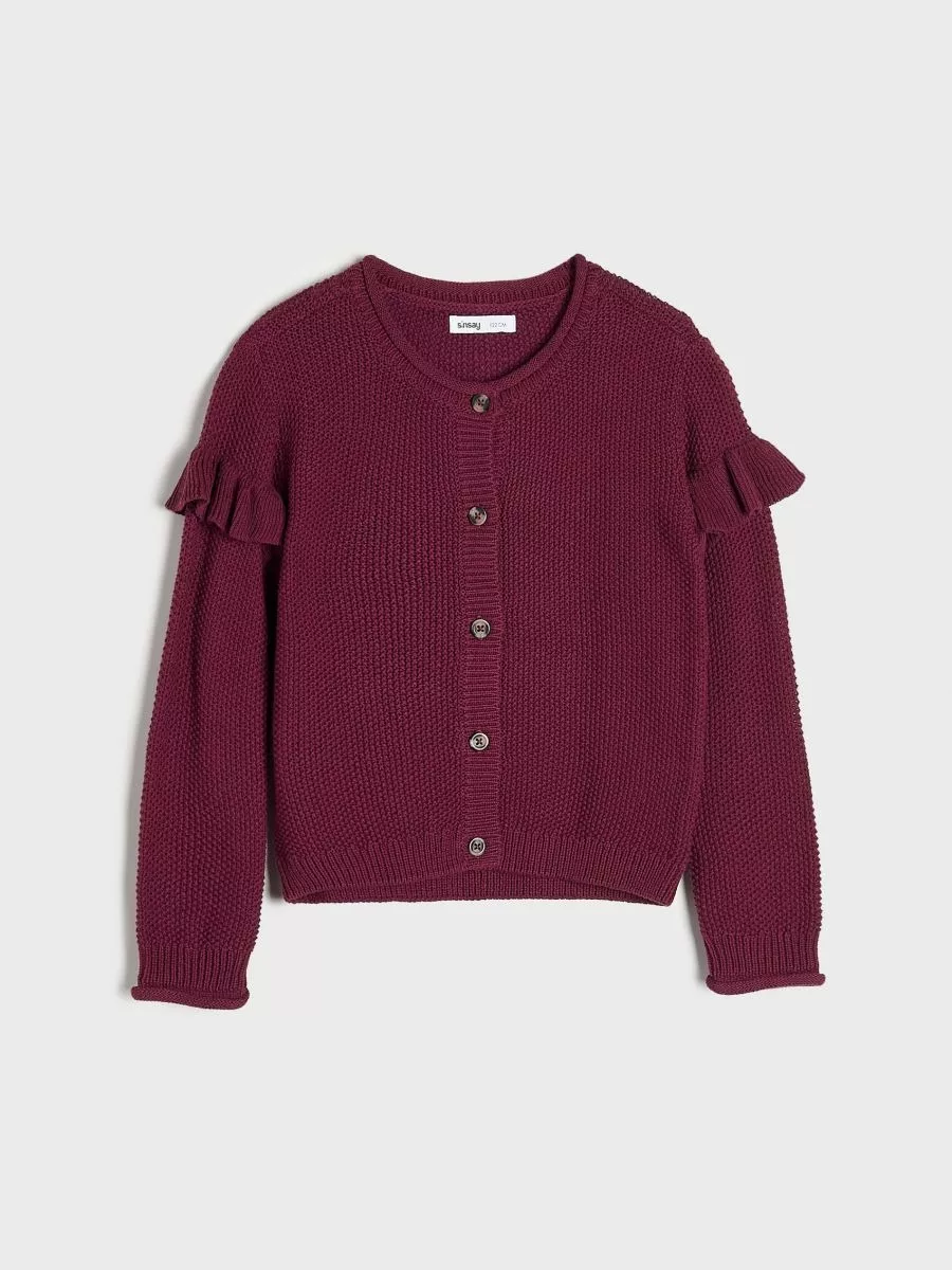 Sinsay Ruffle Sleeves Knitted Cardigan Deep Burgundy