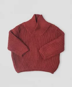 Kiabi Chunky Knit Shawl Collar Sweater Maroon