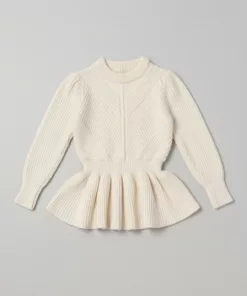 Girls Cable Knitted Wool Sweater Frock in Cream