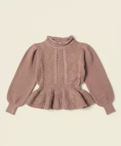 Girls Cable Knitted Wool Sweater Frock in Rust