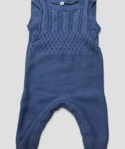 Cozy Knitted Cable-Knit Sleeveless Baby Romper Navy