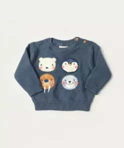 Juniors Baby Arctic Friends Knitted Pullover Sweater Dusty Blue