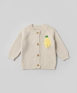 Mothercare Baby Knitted Warm Lemon Embroidered Cardigan Light Beige