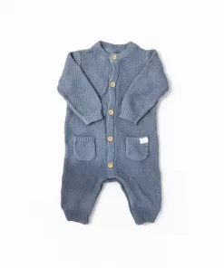 Jhon Lewis Cable Knit Baby Romper front Pockets Dusty Navy
