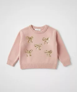 The Children`s place Girls' Golden Glitter Bow Sweater Baby Pink