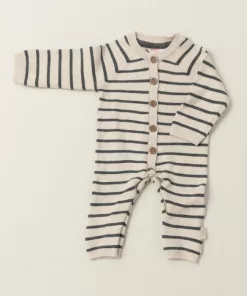 Hema Striped Knit Baby Romper Off-White/Grey