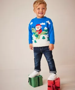 Next Cobalt Blue Santa Dinosaur Knitted Sweater
