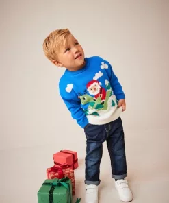 Alternative view of Next Cobalt Blue Santa Dinosaur Knitted Sweater