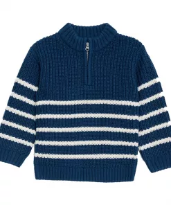 Marks n Spencer Quarter Zip Knitted Striped Sweater