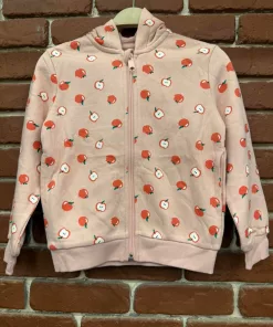 Kiabi Girls All over Apples Printed Zipper Hoodie Light Pink