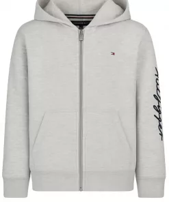 Tommy Sleeve Signature Logo Zip Hoodie Grey