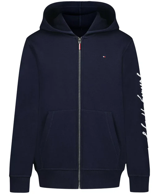 Tommy Sleeve Signature Logo Zip Hoodie Navy