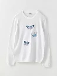 LC WAIKIKI Embroidered 3 Butterflies Sweater White