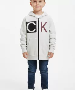 CK Big Logo Zip Hoodie Oatmeal