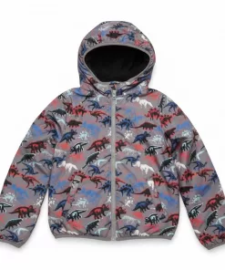 Eureka Allover Multi Dino Printed Puffer Jacket Grey