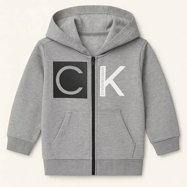CK Big Logo Zip Hoodie Grey