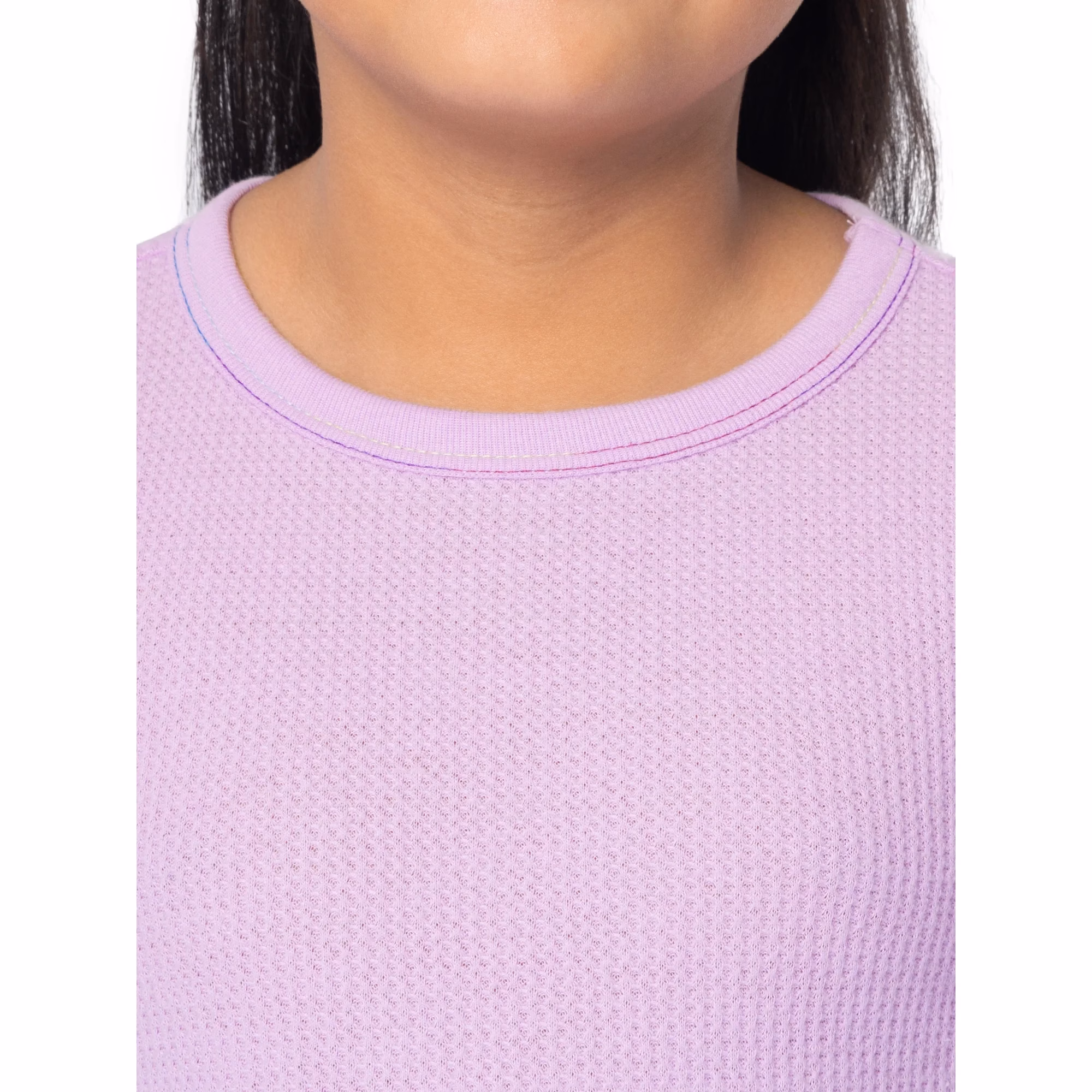 Athletic Works Girl's Waffle Thermal Underwear Crew Top & Bottom Set Purple - Image 3