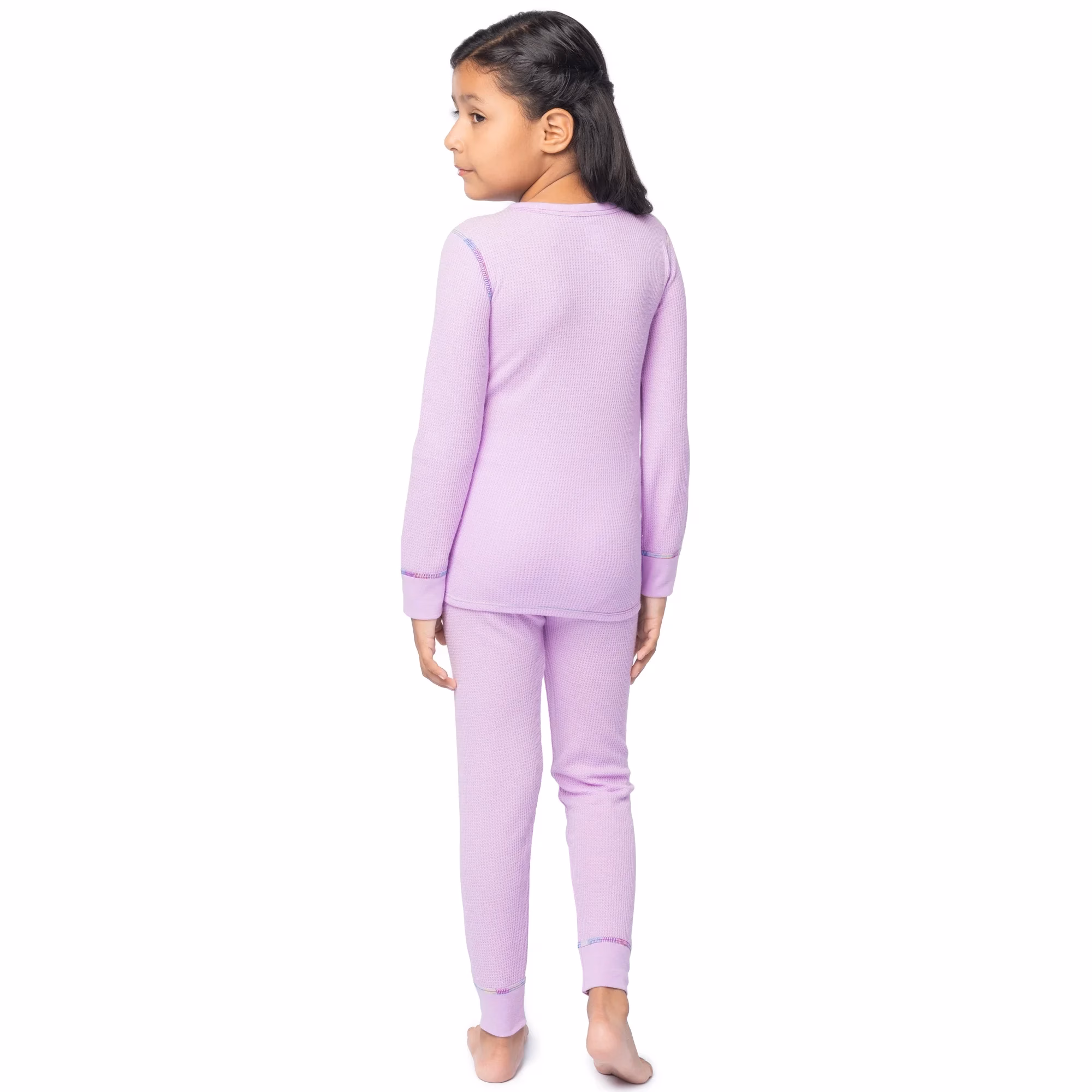 Athletic Works Girl's Waffle Thermal Underwear Crew Top & Bottom Set Purple - Image 9