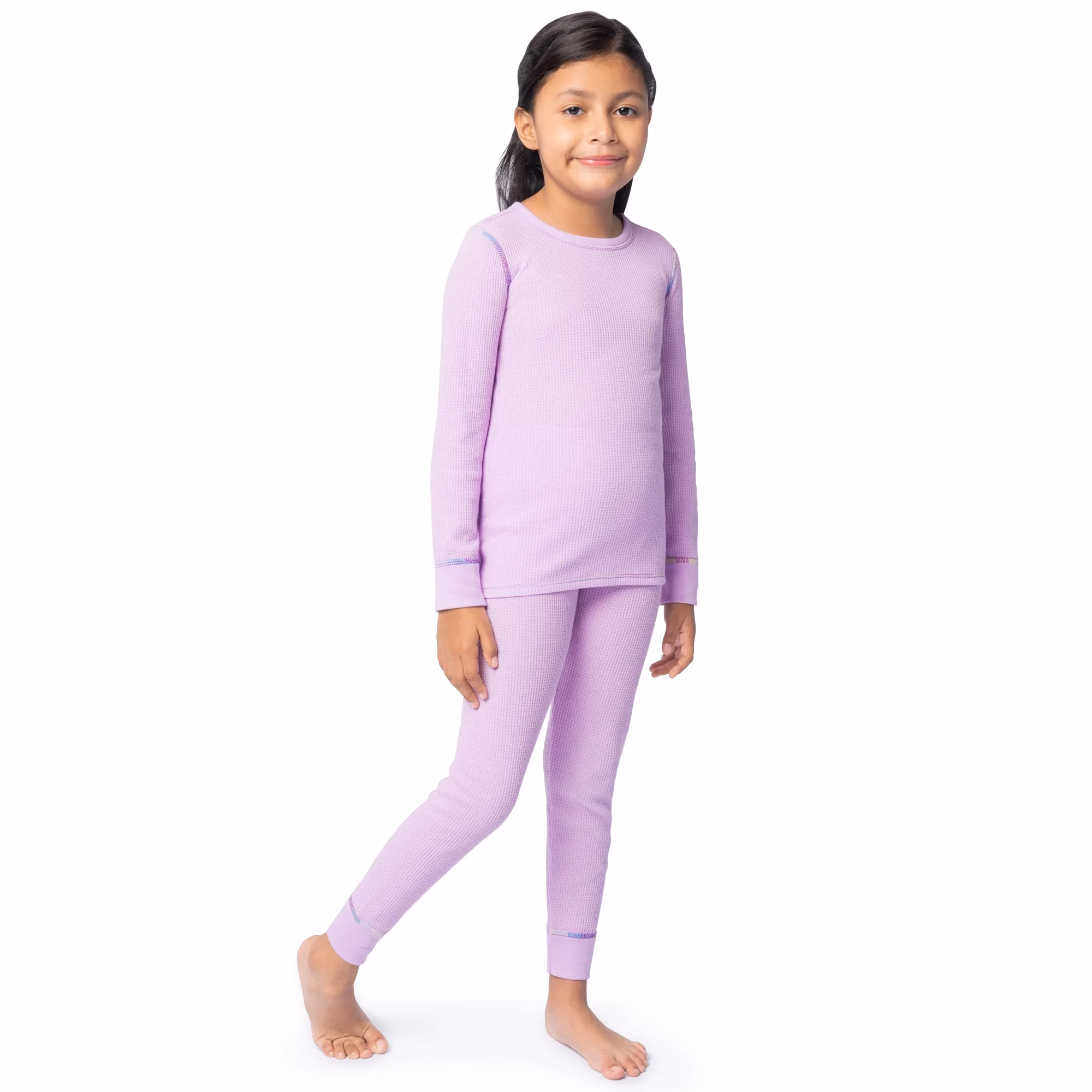 Athletic Works Girl's Waffle Thermal Underwear Crew Top & Bottom Set Purple