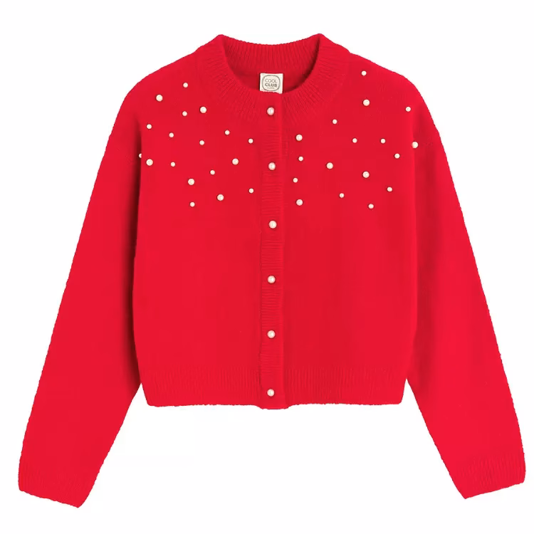 cool Club White polka dot cardigan with buttons Red