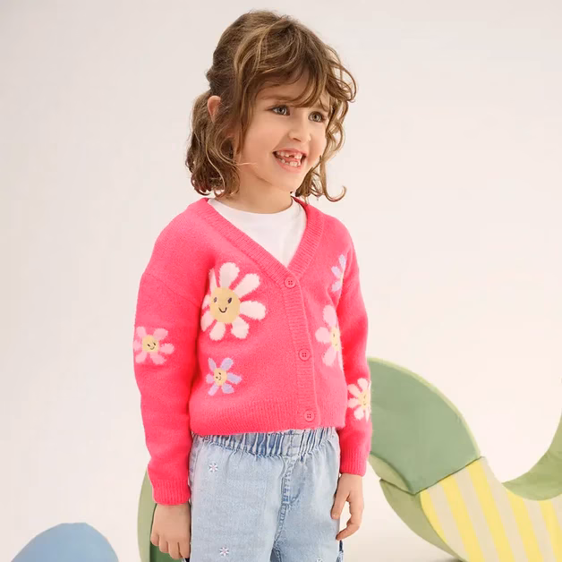 Alternative view of Cool Club Big Flower Logo Cardigan Neon Pink