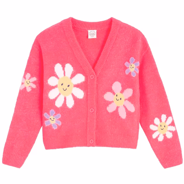 Cool Club Big Flower Logo Cardigan Neon Pink