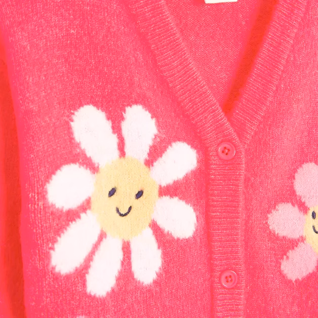 Cool Club Big Flower Logo Cardigan Neon Pink - Image 3