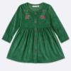 Tweens & Teens Girls Velvet Embroidered Buttoned Frock - Green