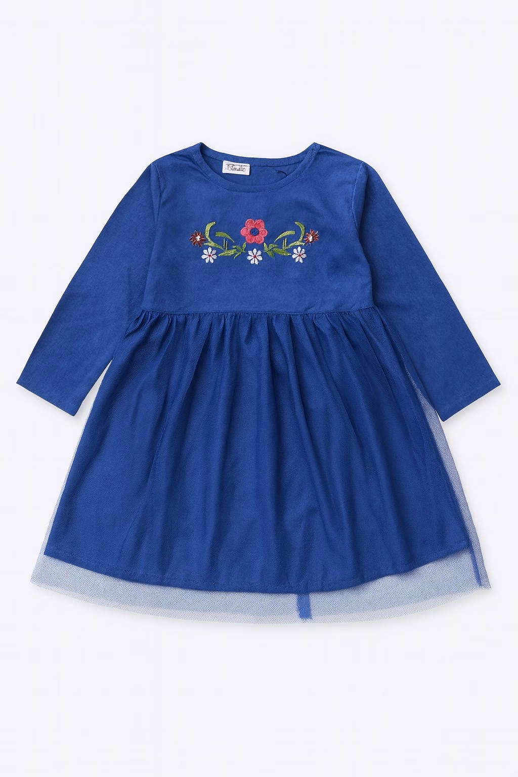 Tweens & Teens Girls Velvet Embroidered Fancy Frock - Navy